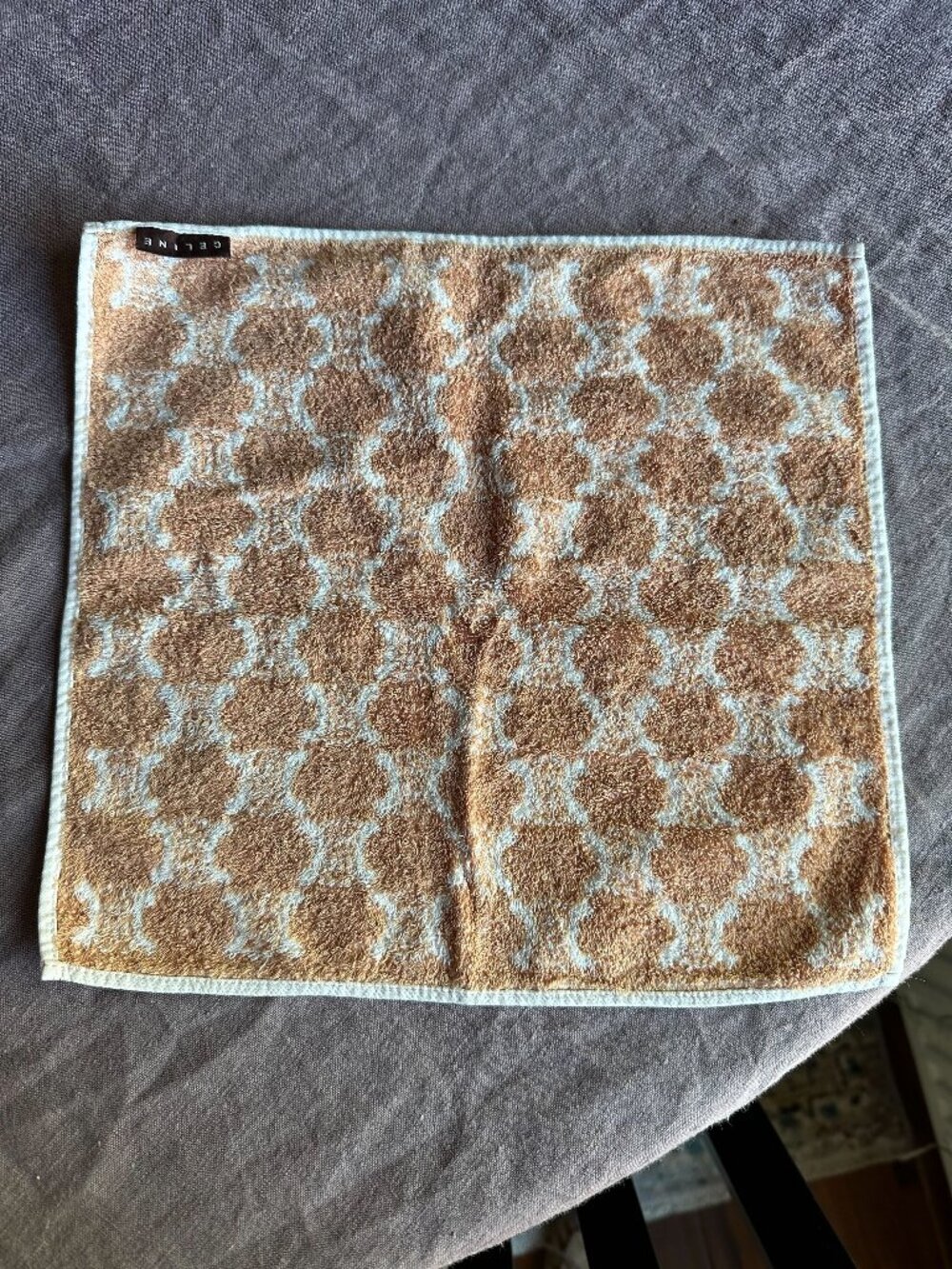 Celine Monogram Washcloth Hand Towel Beige Cream Logo